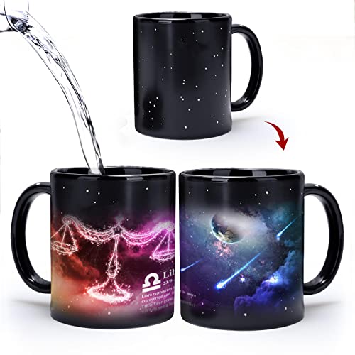 MUGKISS Libra Heat Changing Constellation Mug 11oz, Horoscope Libra Coffee Mugs, Ceramic Color Changing Cups, Unique Holiday Birthday Gifts for him and her, September October Magic Presents.