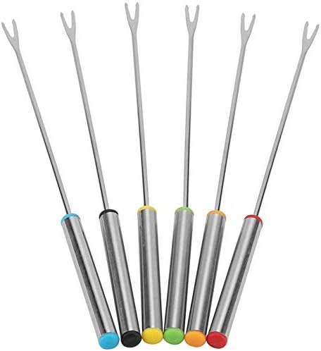 6Pcs Fondue Forks, Stainless Steel Fondue Pot Forks with Heat-Resistant Handles for Cheese Chocolate Fondue Roast Marshmallows Meat