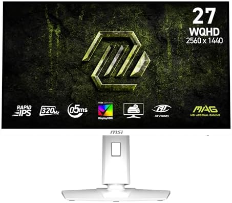 MSI MAG 274QRFW X32 Gaming Monitor 27" 2560 x 1440 (QHD), 320Hz, Adaptive Sync, HDR Compatible, HDMI, VGA Port, VESA Mount, Tilt, 4-Sided Thin Bezel, 0.5ms, White