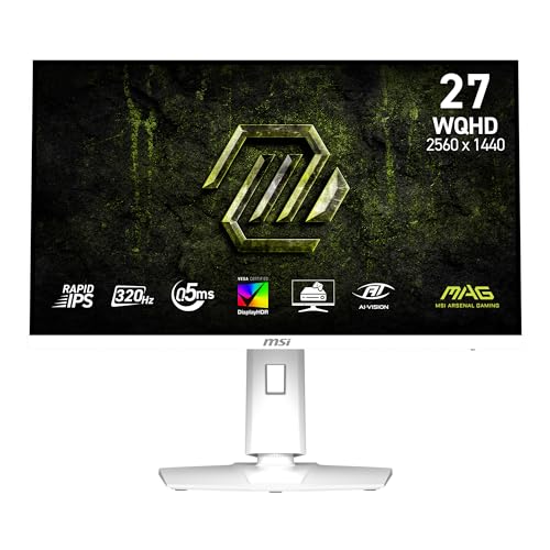 msi MAG 274QRFW X32 27-inch 2560 x 1440 (QHD) Gaming Monitor, 320Hz, AMD FreeSync Premium, NVIDIA G-SYNC Compatible, HDR Ready, HDMI, VGA Port, VESA, Tilt, 0.5ms, White