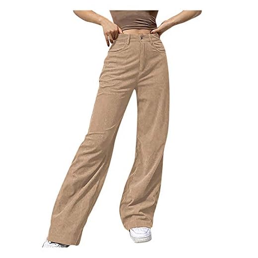Corduroy Wide Leg Pants for Women High Waist Retro Straight Juniors Vintage Flared Bell Bottoms A-line Denim Pencil Trousers