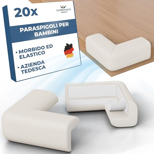 Hoffenbach 20x Paraspigoli Angolari in Gomma per Bambini, Paraspigoli Autoadesivi per Mobili Tavolo e Spigoli, Para Angoli per Bambini, Sicurezza in Casa, Bianco