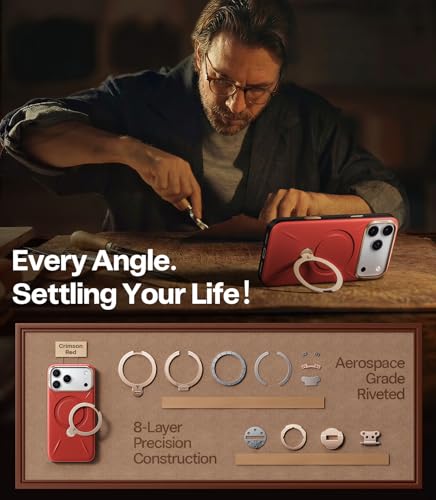 Image of TORRAS Q3 VegSkin for iPhone 17 Pro Max Case Leather, 360 Spin Magnetic Stand, Fit for MagSafe, Camera Control, Shockproof Premium Organic Silicone Leather Case for iPhone 17 Pro Max, Crimson Red