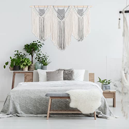 Anminy Large Macrame Wall Hanging On Wood Dowel Natural Cotton Rope 43 Inches Wide Woven Tapestry Decorative Boho Chic Hippie Bohemian Handmade Art Off White Romantic Home Wall Decor – Gray And Green #TOP5