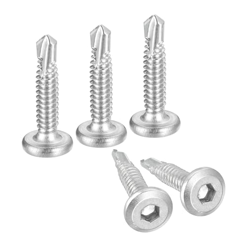 50 Tornillos Autorroscantes Hexagonales, 12 X 1 Pulgada, Tornillos De Perforación De Chapa De Acero Inoxidable 410, Color Plateado
