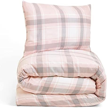 Dreamscene Aspen Check Duvet Cover with Pillow Case 100% Brushed Cotton Flannelette Tartan Thermal Bedding Set, Blush Pink - King DDHSASPBL03