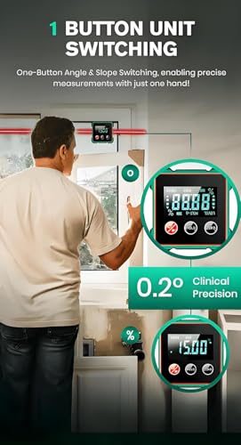 Image of Digital Angle Gauge with Laser Level 4 Sides Magnetic, 360 Magnetic Protractor, Angle Finder Tool with Hold Function, Digital Level with LCD Display, Gauge Bevel Gage Inclinometer