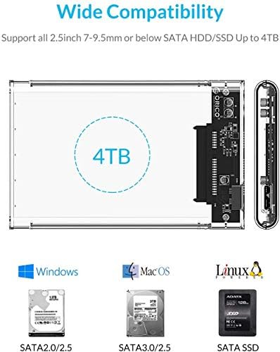 ORICO 2.5 Inch External Hard Drive Enclosure USB 3.0 Transparent Case SATA Reader for 9.5mm & 7mm 2.5" SSD and HDD