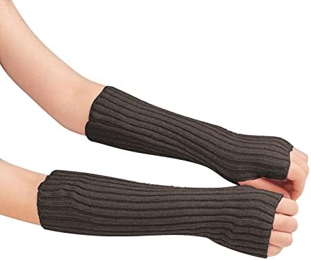 Suxgumoe Women Arm Warmers, Knitted Long Sleeve Fingerless Gloves Mittens Winter Wrist Warmers with Thumb Hole for Ladies Girls