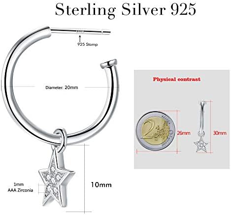 Lydreewam 925 Sterling Silver Half Hoop Earrings for Women with Star/Moon/Love Heart/Tree of Life, Diameter 20mm