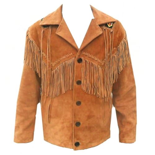 Men's Traditional Western Fringe Jacket | Brown Suede Leather Jacket | Native American Cowboy Style Coat