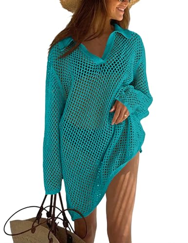 Ekouaer Women Crochet Swim Cover Up Eyelet Sexy Bathing Suit Cover Summer Beach Coverups Dress Swimwear Mint Green S