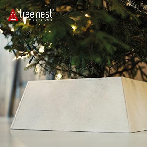 Tree Nest Christmas Tree Skirt Stand Christmas Tree Collar Basket Square Base Durable Fabric for Xmas Tree Decoration 24" D Contemporary no Traditional Tree Skirts Needed (Red,Medium)