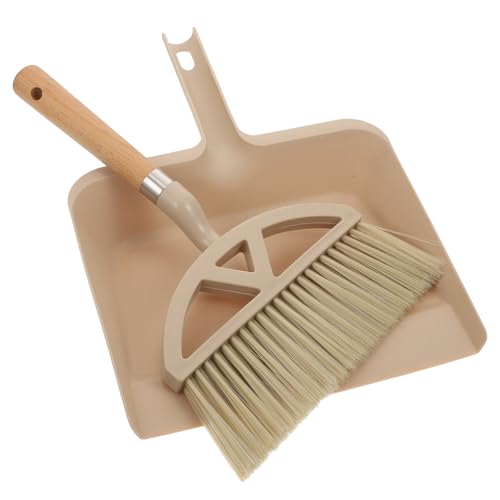 Milisten Juego de Escoba Recogedora Mini de Mano Mango de Madera, Cepillo Flexible para Escritorio, Pala de Limpieza Caqui, Kit Compacto para Hogar, Oficina y Coche