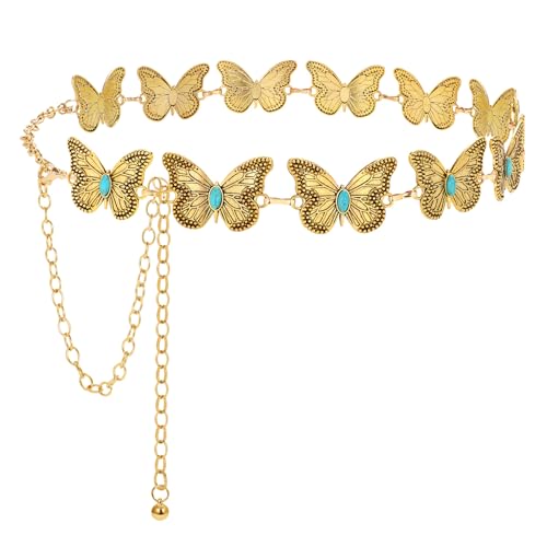 Image of LEACOOLKEY Western Metal Concho Belt for Women Cowgirl Boho Waist Chain Belt for Dresses Jeans Pants