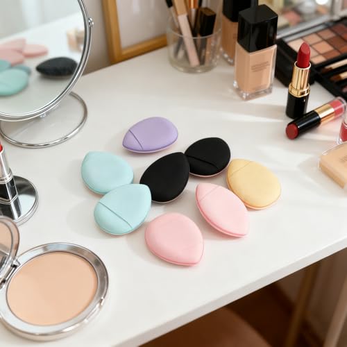 QSdywlyd 30 Pcs Mini Powder Puff & mini makeup sponge Set，with Storage Box - setting powder puff, Dual-Use (Dry/Wet) for Foundation, Concealer & Eyeshadow - Soft.Finger powder puff&makeup puff， Makeup Sponge