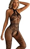 ADSEXY Sexy Lingerie For Women Sheer See Through High Elasticity Bodystocking Bodysuit For Women One Size Black Bodystocking A