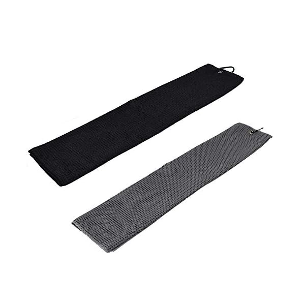 Mirrwin-Toalla-de-Golf-Toalla-de-Golf-de-Microfibra-Plegable-con-Anillo-de-Fijacion-Adecuado-para-Bicicleta-de-Carretera-Golf-Yoga-Deportes-de-Fitness-al-Aire-Libre-2-Piezas-NegroGris