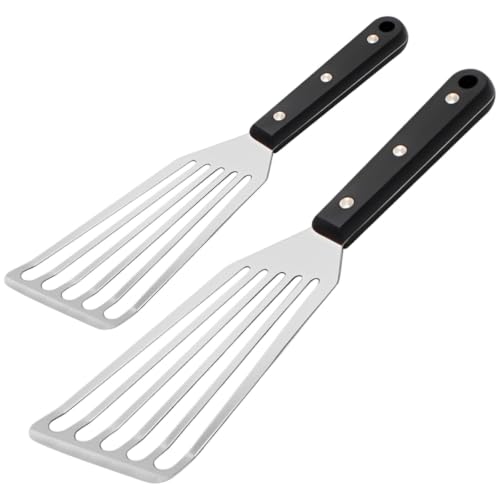 Fish Spatula, Stainless Steel Fish Slice with Plastic Handle, Metal Spatula for Non Stick Pans, Slotted Turner for BBQ Grilling, Set of Two Stainless Steel Fish Spatulas with Plastic Handles