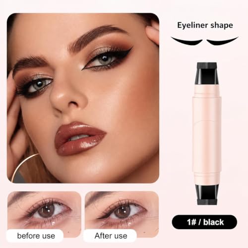Image of Dual Head Winged Eyeliner Stamp Pen with Rotating Tip, Waterproof Smudge Resistant Cat Eye Makeup Tool, Long Lasting Liquid Eyeliner Applicator for Beginners and Women Daily Beauty