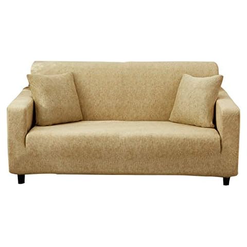 Hotniu Plaid Stretch Sofa Slipcover, Soft & Washable Sofa Couch Cover, Non-Slip Sofa Cover with Elastic Bottom, Furniture Protector with 1 Free Pillowcase (X-Large, Khaki) Cover