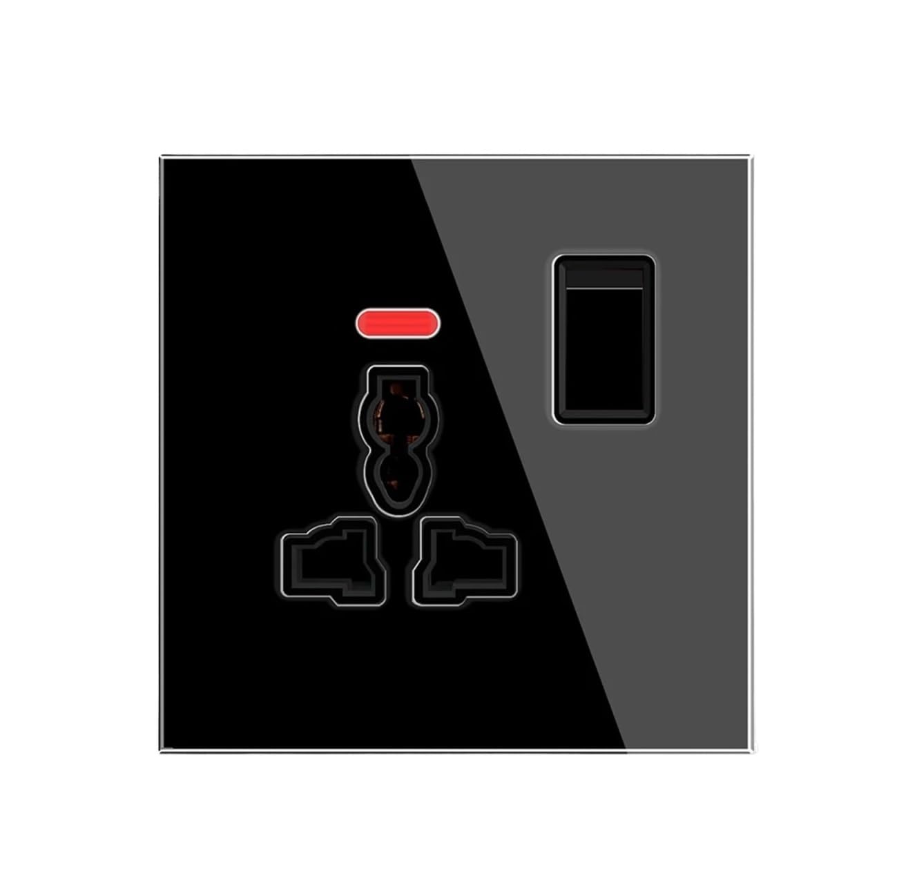 Standard Power Socket,Crystal Glass Panel,with LED Indicator, Switch Control Electric Socket,16A Universal Wall Outlet(Gray)