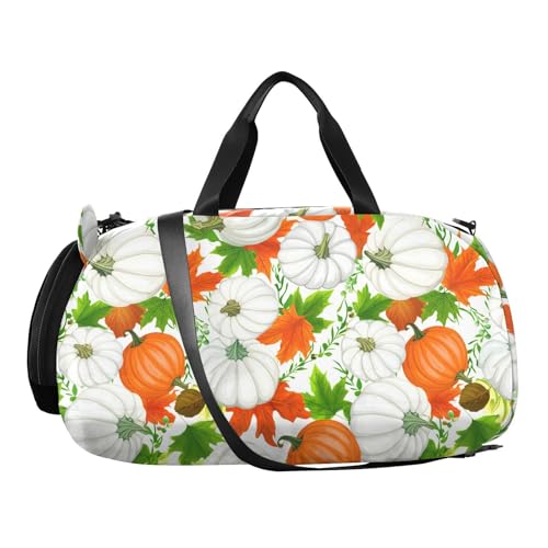 Pumpkin White Kids Travel Duffel Bag for Boys Girls Overnight Weekend Tote Bag with Shoes Compartment for Dance Gym Sports2