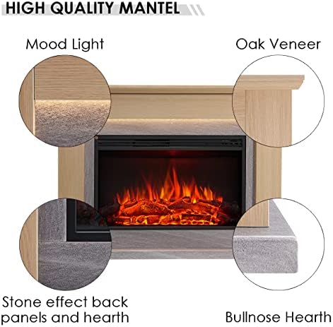FLAMME Ingleton Fireplace with 48" surround with 2kW Fireplace Heater Natural Oak Multiple Colours Available