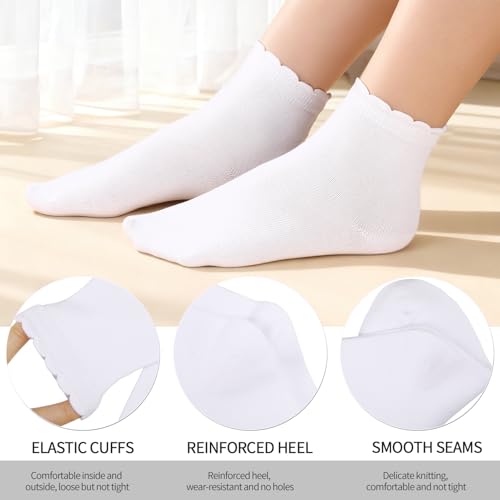Utensilsto 6 Paar Mädchen Rüschen Socken Kinder, Kawaii Baumwolle Socken mit Rüschen 3-6 Jahren Kindersocken, Mittelhoch Rüschensocken Weiche Atmungsaktive Strick Crew Söckchen, Weiß