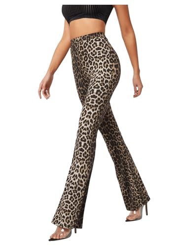 WDIRARA Women's Snakeskin High Waist Casual Flare Bell Bottom Stretch Long Pants4