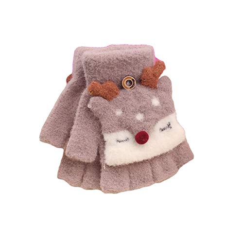 Qiribati Guantes Sin Dedos De Navidad Convertibles De La Muchacha, 4-8 Años Guantes De Invierno De Niño