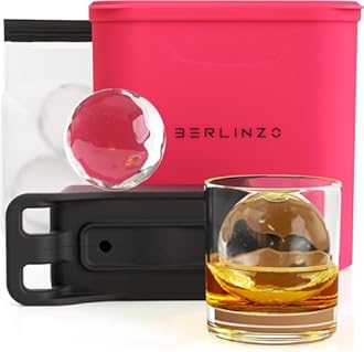 BERLINZO Premium Clear Ice Ball Maker [2024 Upgraded] - Large 2.4-inch Crystal Clear Ice Balls for Whiskey Cocktail - New Easy-to-Remove Ice Sphere Mold - Bonus Storage Bag & Ice Stamp Ring, Hibiscus