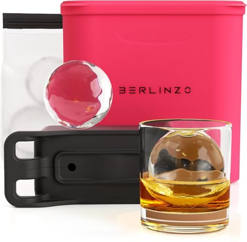 BERLINZO Premium Clear Ice Ball Maker [2024 Upgraded] - Large 2.4-inch Crystal Clear Ice Balls for Whiskey Cocktail - New Easy-to-Remove Ice Sphere Mold - Bonus Storage Bag & Ice Stamp Ring, Hibiscus