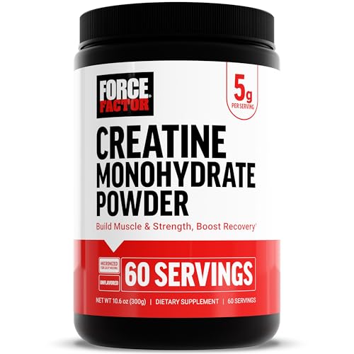 Force Factor Creatine Monohydrate Powder, 5g Micronized Dose to Support Muscle Growth, Strength, Recovery, Cognitive Health & Memory, Unflavored, 60 Servings