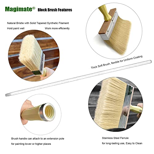 6 Inch Extra-Wide Paint Brush Large Block Stain Brushes Heavy-Duty Household Bristle Paint Brush For Walls, Dusting, Masonry, Wood Deck And Fence Stain Applicator By Magimate #TOP2