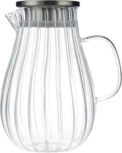 SLLS 耐熱ガラス製 冷水ピッチャー 麦茶ポット 大容量 ウォーターカラフェ 氷対応 おしゃれ 家庭用 業務用 無鉛ガラス 持ち手付き 透明 冷茶・水差し