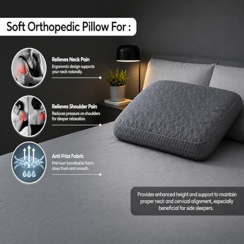 Image of LA VERNE Cooling Gel Infused Pincore Technology Breathable Memory Foam Pillow with 3S Rebound| Cool Gel Cervical Support for Neck & Shoulder Relief (2, Grey, Standard)