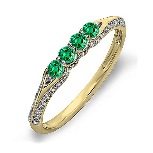 Imagen de DazzlingRock Collection Anillo de Boda apilable de Oro de 14 Quilates con Esmeralda Redonda y Diamante Blanco para Mujer