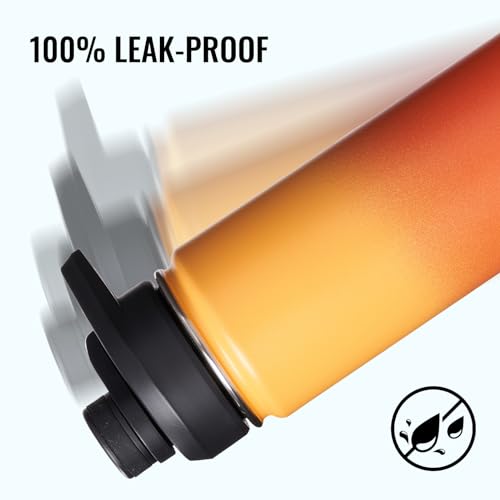 Image of Fijinhom Insulated Water Bottle with Handle, 304 Stainless Steel Water Bottles with Wide Mouth, Double Wall Vacuum Sports Water Bottle, BPA Free, Keep Cold and Hot, 24 Ounces, Yellow&Orange