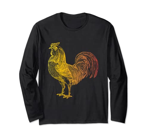 Retro Rooster Love Chicken Hen Free Range Vintage Farm Manga Larga