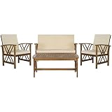SAFAVIEH Outdoor Collection Fontana Natural/ Beige 4-Piece Conversation Patio Set with Cushions