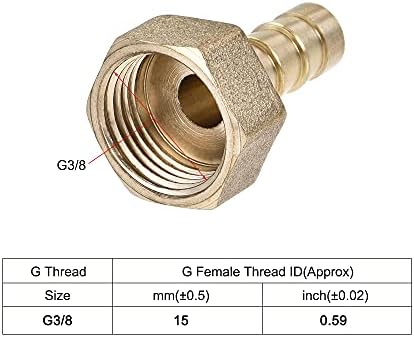 sourcing map Brass Barb Hose Fitting Connector Adapter 8mm Barbed x G3/8 Female Pipe with Hose Clamp 2Set