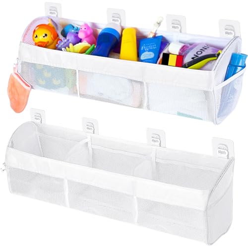 Kositi - Rangement Jouet Bain Baignoire Salle de bain Blanc Chic ✮Séchage Rapide✮ Filet Jouet Bain Bebe ✯GARANTIE À VIE✯ 3 Compartiments Sac Panier Bac Rangement Baignoire Toys Baby Ranger Gel Douche Shampoing