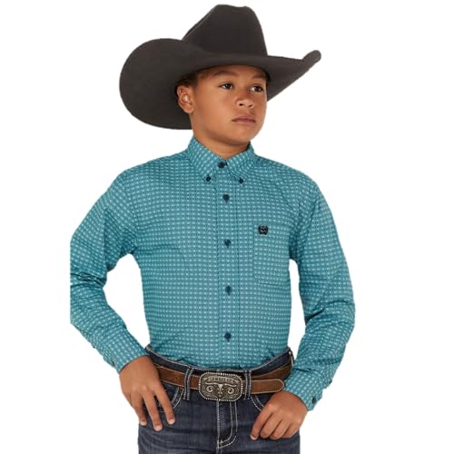 Cinch Boys Turquoise Print Long Sleeve Button Down Shirt