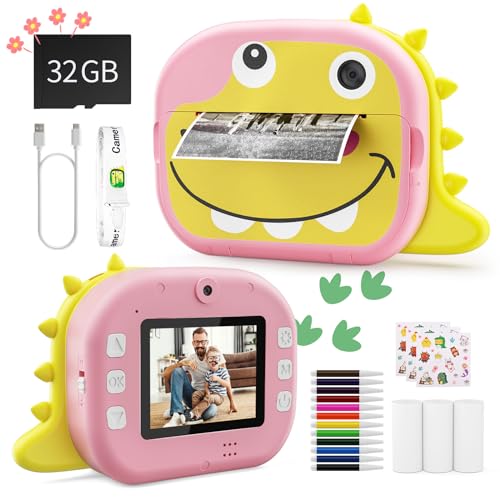 Cámara Instantánea para Niños, Potuem 1080P Cámara de Fotos Digital para Niños, Cámara Selfie Infantil Videocámara con Papel de Impresión, Tarjeta TF de 32GB, Cámara Instantanea para Niños 3 a 12 Años