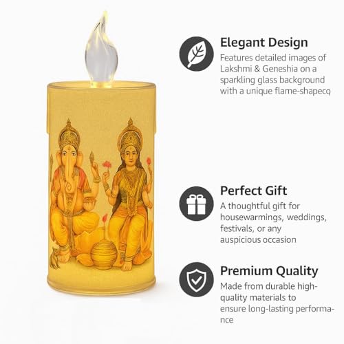Image of Ganesha LaxmiJi Set of 2 LED Tea Light Candles | Decorative Acrylic Candle | Home Decor, Navratri Decor Items, Diwali Decoration Item, Room, Table, Pooja Room Decor (Yellow) | Popo Toys