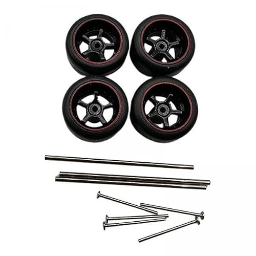 CALANDIS™ 4x4 Pieces RC Car Wheels and Tires RC Alloy Car Accessories for 1/64 Scale DIY Red Style B