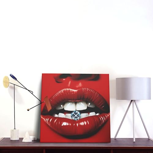 Toile strass lèvres rouges cadre mural prêt à poser - 6