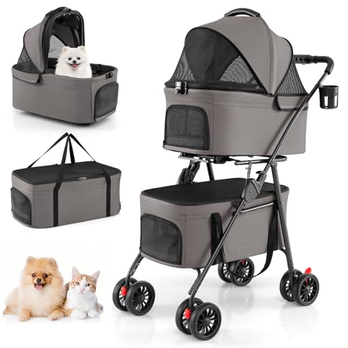 COSTWAY 3 in 1 Hundewagen klappbar, Hundebuggy 2 Etagen, Haustierwagen