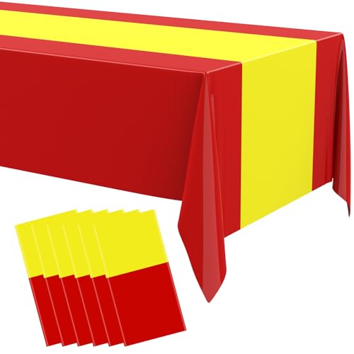 Oudain 6 Pcs Plastic Disposable Table Cloth 54" x 108", Red, Yellow